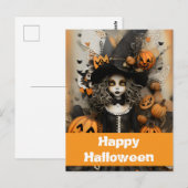 かぼちゃのハロウィンの魔女 ポストカード (正面/裏面)