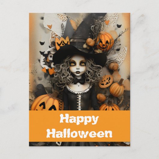 かぼちゃのハロウィンの魔女 ポストカード (正面)
