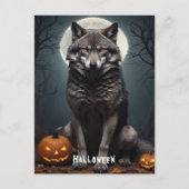 かぼちゃのハロウィンアートの不思議なオオカミ ポストカード (正面)