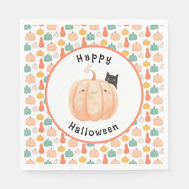 かぼちゃのハロウィーンにかこまれた、かわいい黒猫 スタンダードランチョンナプキン