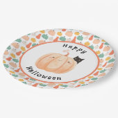 かぼちゃのハロウィーンにかこまれた、かわいい黒猫 ペーパープレート (アングル)