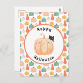 かぼちゃのハロウィーンにかこまれた、かわいい黒猫 ポストカード (正面/裏面)