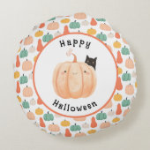 かぼちゃのハロウィーンにかこまれた、かわいい黒猫 ラウンドクッション (裏面)