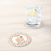 かぼちゃのハロウィーンにかこまれた、かわいい黒猫 ラウンドペーパーコースター (インサイチュ)