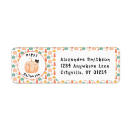 かぼちゃのハロウィーンにかこまれた、かわいい黒猫 ラベル