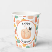 かぼちゃのハロウィーンにかこまれた、かわいい黒猫 紙コップ (裏面)