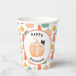 かぼちゃのハロウィーンにかこまれた、かわいい黒猫 紙コップ