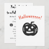 かぼちゃのハロウィーンパーティー　不気味な黒とオレンジ 招待状 (正面/裏面)