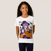 かぼちゃのバスケット入りアニメウィッチ Tシャツ (正面フル)