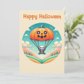 かぼちゃのパラシュートで飛ぶスケルトン,ハロウィン  シーズンカード (スタンド正面)