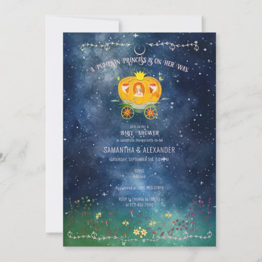 かぼちゃのプリンセス魅惑された森の女の子の赤ちゃんシャワー 招待状 (正面)