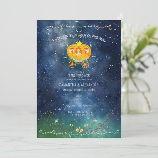 かぼちゃのプリンセス魅惑された森の女の子の赤ちゃんシャワー 招待状 (スタンド正面)