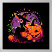 かぼちゃのポスターに座った思い悩む魔女 ポスター (正面)