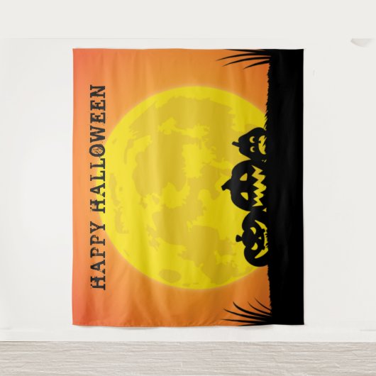 かぼちゃのランタン満月ハロウィン タペストリー (正面)