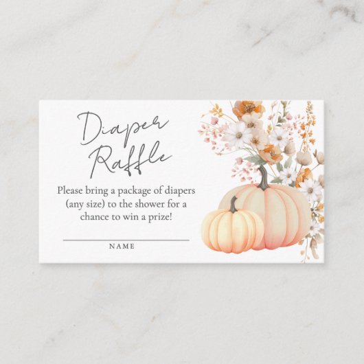 かぼちゃのワイルドフラワーベビーシャワーおむつラッフル エンクロージャーカード (正面)