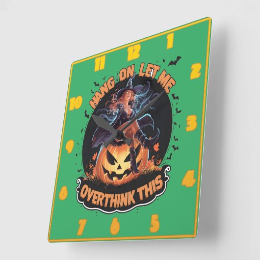 かぼちゃの上で遊んで考える魔女 スクエア壁時計 (傾斜)