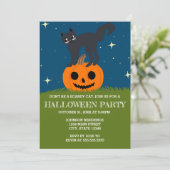 かぼちゃの上のレトロなハロウィン猫 ハロウィンパーティー 招待状 (スタンド正面)