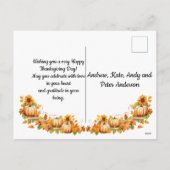 かぼちゃの入ったバスケット ハッピータンクスギビング シーズンポストカード (裏面)