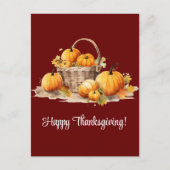 かぼちゃの入ったバスケット ハッピータンクスギビング シーズンポストカード (正面)
