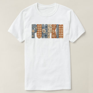 かぼちゃの刺繍フラワーチェック 秋の美意識 Tシャツ