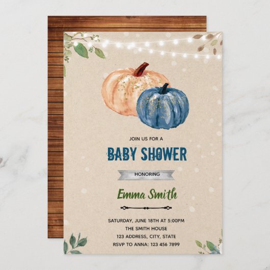 かぼちゃの双子男の子のパーティー招待状 招待状 (正面/裏面)