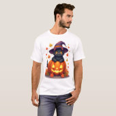 かぼちゃの帽子をかぶった魔女猫 Tシャツ (正面フル)