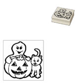 かぼちゃの幽霊猫のイラストスタンプ ラバースタンプ (押印)