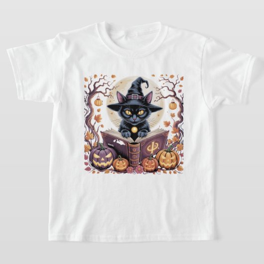 かぼちゃの庭のかわいい猫 ハロウィンTシャツ Tシャツ (レイダウン)