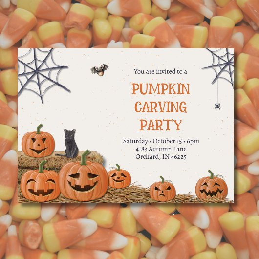 かぼちゃの彫りパーティー  ジャック・オ・ランタン リアルな農村風 招待状