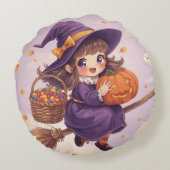 かぼちゃの枕を持って飛ぶ小さな魔女 ラウンドクッション (裏面)