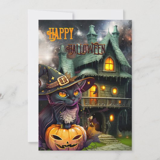 かぼちゃの猫ファンタジー ハロウィン ホリデー カード (正面)