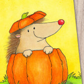 かぼちゃの秋のふわふわハリネズミ ポストカード