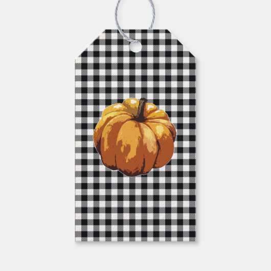 かぼちゃの絵を描秋チェック柄ギフトラベル ギフトタグ (正面)