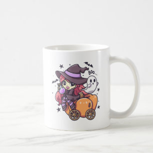 かぼちゃの車に座るかわいいキッドウィッチ コーヒーマグカップ