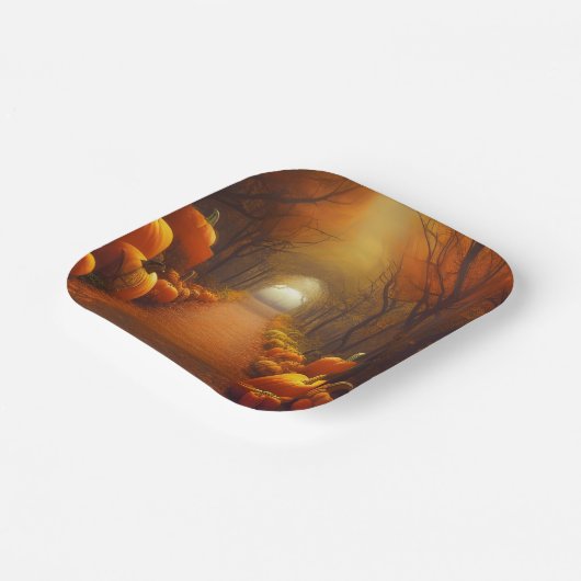 かぼちゃの道美しい秋のシーン ペーパープレート (傾斜あり)