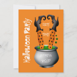 かぼちゃの鍋に入った面白い魔女 ハロウィンパーティー 招待状