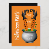 かぼちゃの鍋の面白い魔女 ハロウィンパーティー 招待状 (正面/裏面)