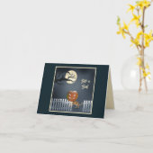 かぼちゃの頭のハロウィンカードを持つ猫 カード (黄色い花)