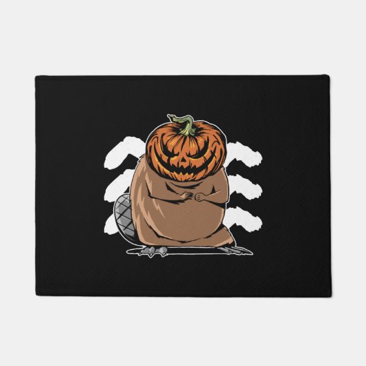かぼちゃの頭のビーバー – Halloween Beaver ドアマット (正面)