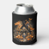 かぼちゃの飾りがあるハロウィンのお化け屋敷 缶クーラー (缶正面)