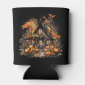 かぼちゃの飾りがあるハロウィンのお化け屋敷 缶クーラー (裏面)