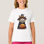 かぼちゃの魔女の格好をしたグリム猫 🎃 Tシャツ (正面)