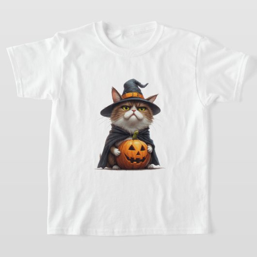 かぼちゃの魔女の格好をしたグリム猫 🎃 Tシャツ (レイダウン)