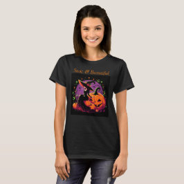 かぼちゃのTシャツに座る考え込む魔女 Tシャツ