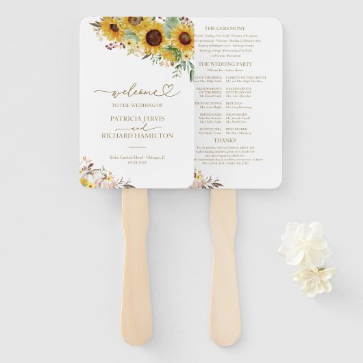 かぼちゃひまわり秋の結婚式式プログラム ハンドファン (正面&裏面)