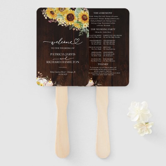 かぼちゃひまわり秋の結婚式式プログラム ハンドファン (正面&裏面)