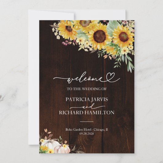 かぼちゃひまわり秋の結婚式式プログラム 招待状 (正面)