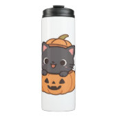 かぼちゃよくはしゃぐのTシャツから黒猫が飛び出す – タンブラー (正面)