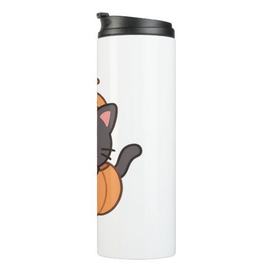 かぼちゃよくはしゃぐのTシャツから黒猫が飛び出す – タンブラー (回転右)