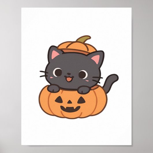 かぼちゃよくはしゃぐのTシャツから黒猫が飛び出す – ポスター (正面)